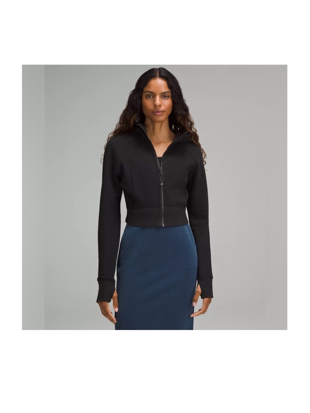 LIKE NEW Lululemon full zip cropped black hooded scuba sweatshirt